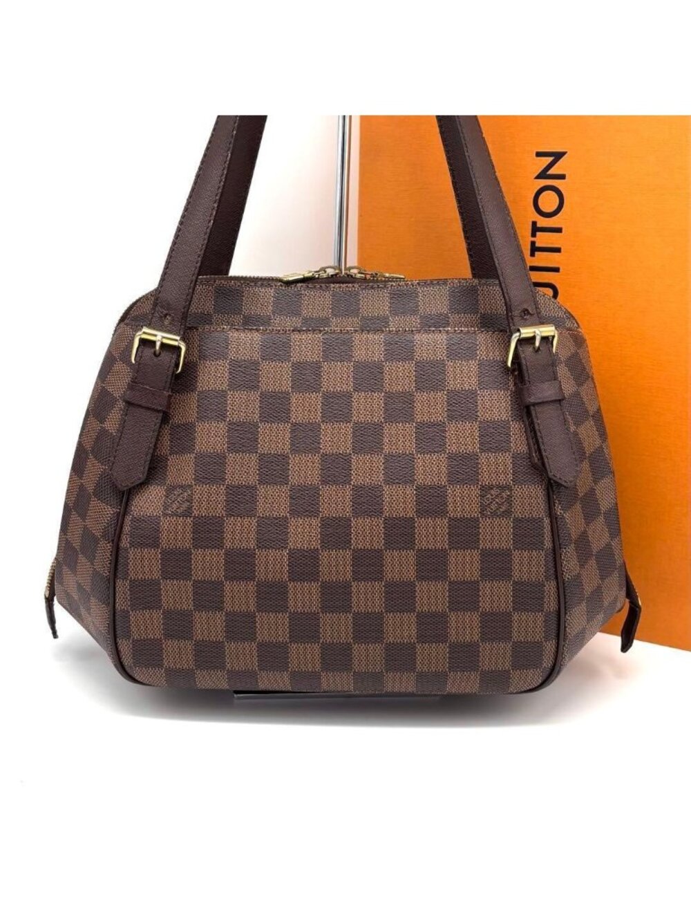 Louis Vuitton Damier Belem MM Tote Bag Brown